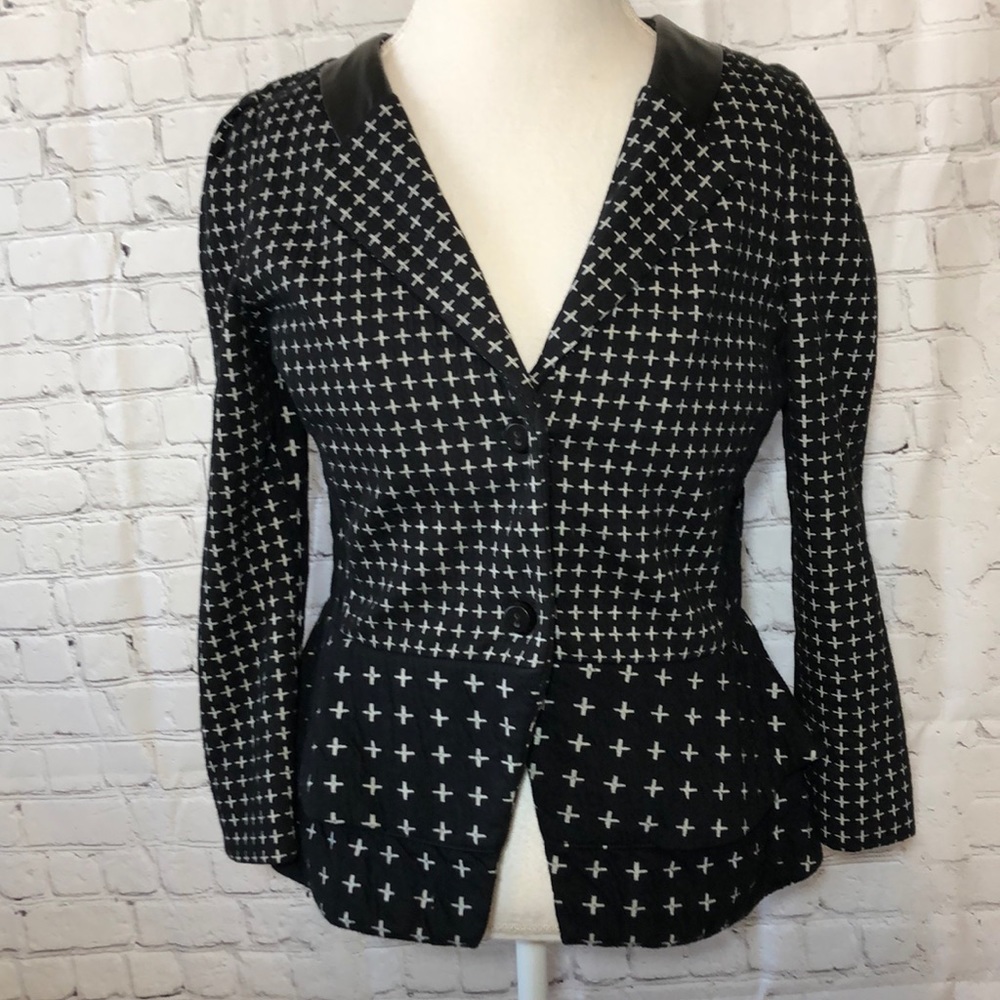 Anthro Cartonnier Peplum Faux Leather Trim Blazer